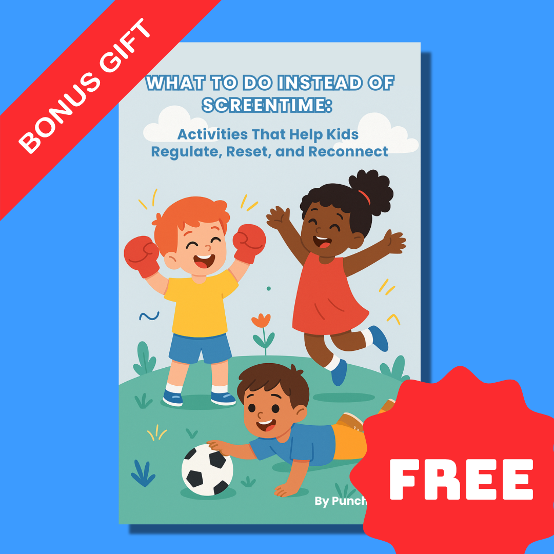 Book cover with children playing and promotional text on a blue background